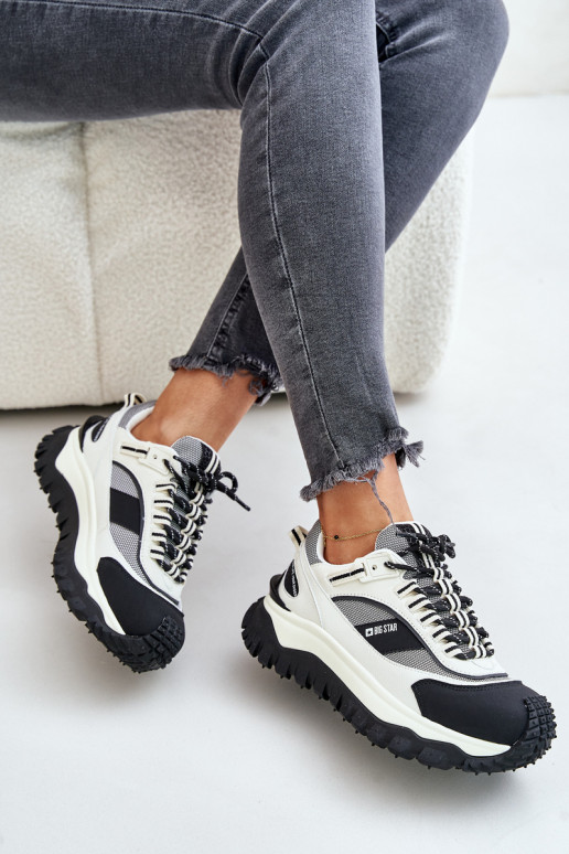 Piel Zapatillas modelo zapatos. Femenino con una plataforma Big Star OO274A220 HI-POLY SYSTEM Blanco-de color negro