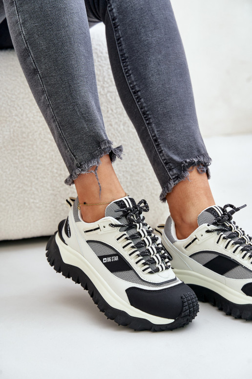 Piel Zapatillas modelo zapatos. Femenino con una plataforma Big Star OO274A220 HI-POLY SYSTEM Blanco-de color negro