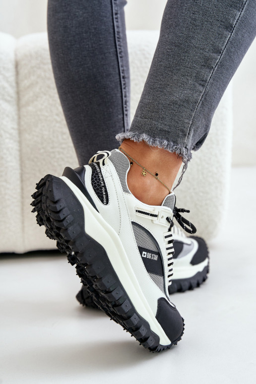 Piel Zapatillas modelo zapatos. Femenino con una plataforma Big Star OO274A220 HI-POLY SYSTEM Blanco-de color negro