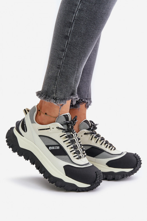 Piel Zapatillas modelo zapatos. Femenino con una plataforma Big Star OO274A220 HI-POLY SYSTEM Blanco-de color negro