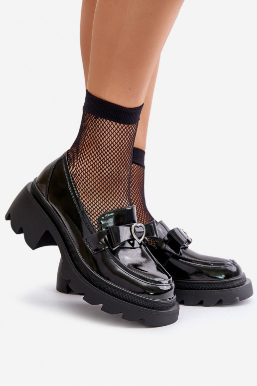 Piel Femenino Mocasines con cintas I con corazonesm D&A LZ42-032 de color negro