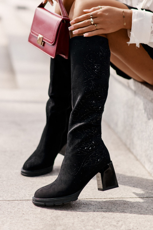 Decorado botas de mujer Contra el camino calentamiento con tacones MR880-158 de color negro