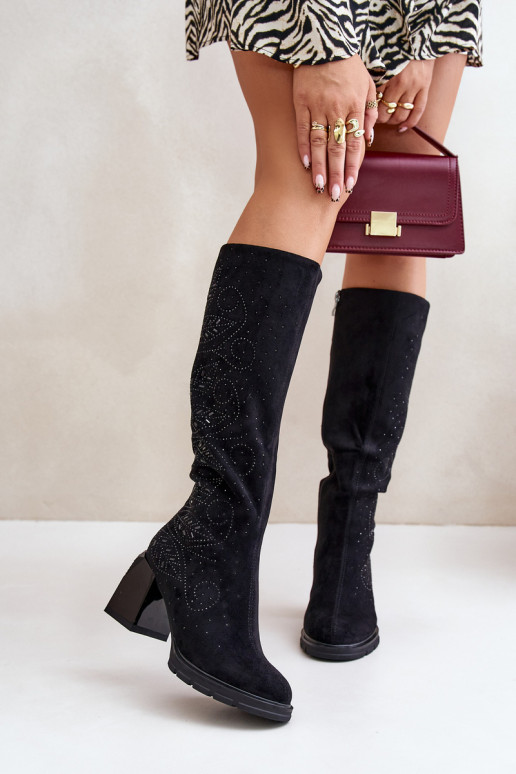 Decorado botas de mujer Contra el camino calentamiento con tacones MR880-158 de color negro