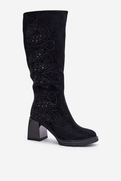 Decorado botas de mujer Contra el camino calentamiento con tacones MR880-158 de color negro