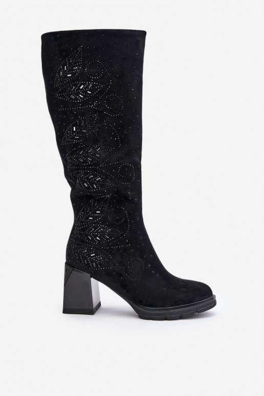 Decorado botas de mujer Contra el camino calentamiento con tacones MR880-158 de color negro