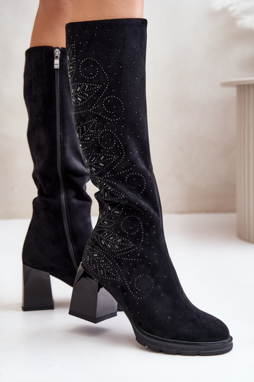 Decorado botas de mujer Contra el camino calentamiento con tacones MR880-158 de color negro