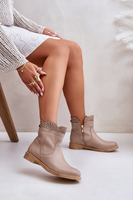 zapatos de tacón bajo para mujer con tacones anchos Piel LeAski 3624 beige
