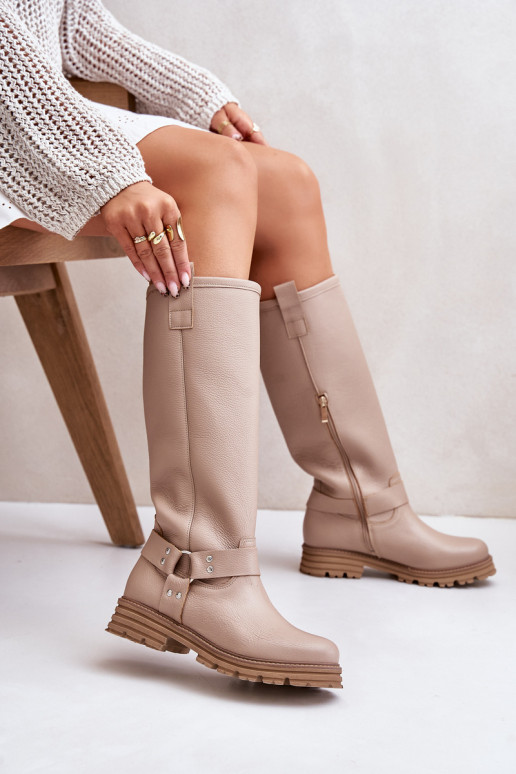 Piel botas de mujer Contra el camino LeAski 3615 beige