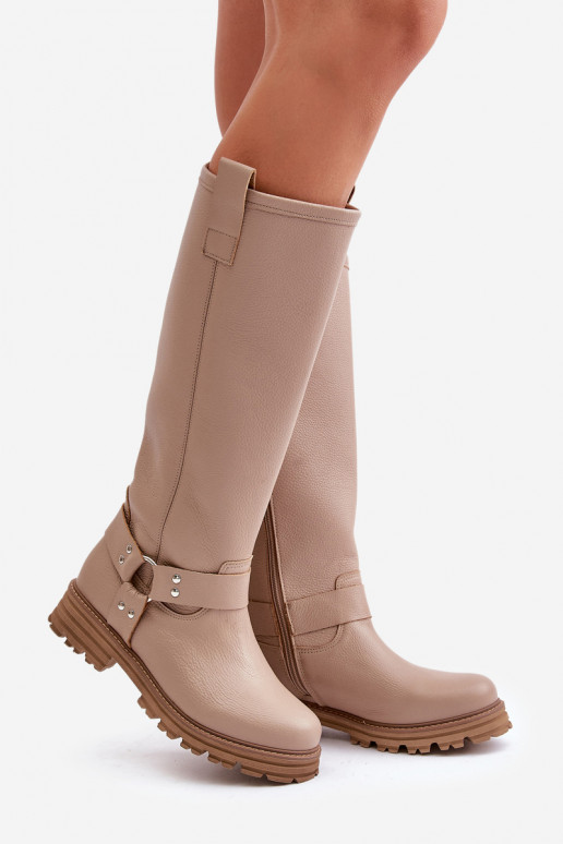 Piel botas de mujer Contra el camino LeAski 3615 beige