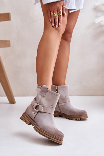 Zapatos de mujer de ante con tacones anchos LeĮskis 3610 color capuchino 2