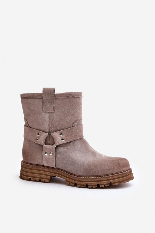 Zapatos de gamuza Femenino con tacones anchos LeAski 3610 color capuchino Zapatos de gamuza Femenino con tacones anchos LeAski 3610 color capuchino