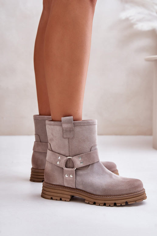 Zapatos de gamuza Femenino con tacones anchos LeAski 3610 color capuchino Zapatos de gamuza Femenino con tacones anchos LeAski 3610 color capuchino