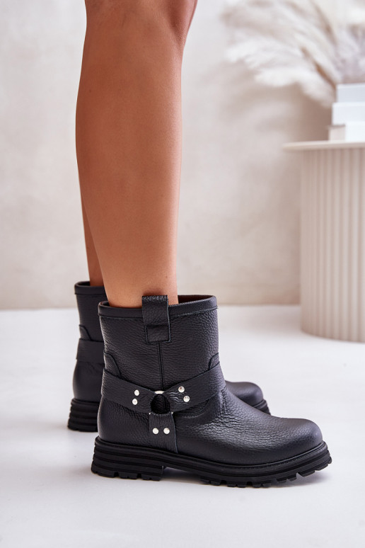 Piel Botas de mujer con tacones anchos LeAski 3610 de color negro Piel Botas de mujer con tacones anchos LeAski 3610 de color negro