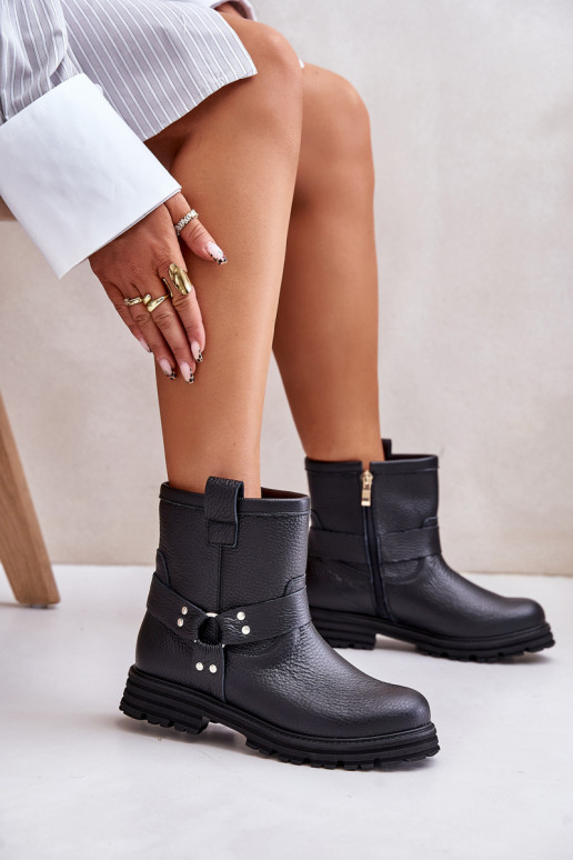 Piel Botas de mujer con tacones anchos LeAski 3610 de color negro Piel Botas de mujer con tacones anchos LeAski 3610 de color negro