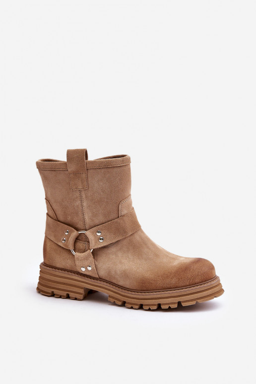 Zapatos de gamuza Femenino con tacones anchos LeAski 3610 beige Zapatos de gamuza Femenino con tacones anchos LeAski 3610 beige