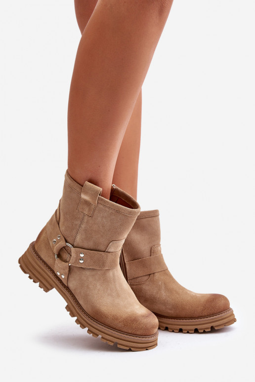 Zapatos de gamuza Femenino con tacones anchos LeAski 3610 beige Zapatos de gamuza Femenino con tacones anchos LeAski 3610 beige