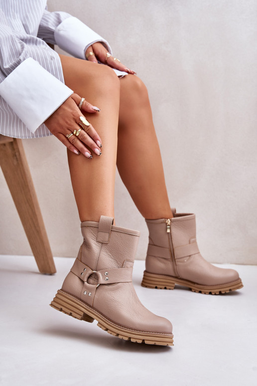 Piel Botas de mujer con tacones anchos LeAski 3610 beige Piel Botas de mujer con tacones anchos LeAski 3610 beige