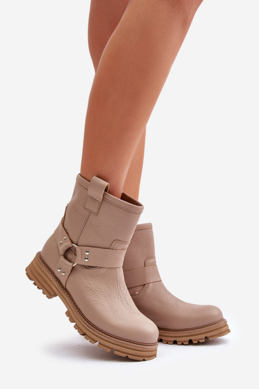 Piel Botas de mujer con tacones anchos LeAski 3610 beige Piel Botas de mujer con tacones anchos LeAski 3610 beige