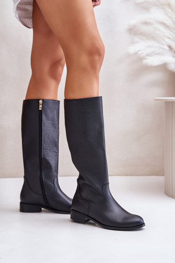 Botas de cuero para mujer hasta la mitad de la pantorrilla color negro LeĮskis 3616