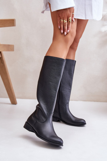 Piel botas de mujer Mitad de la pantorrilla Al castillo LeAski 3616 de color negro 2