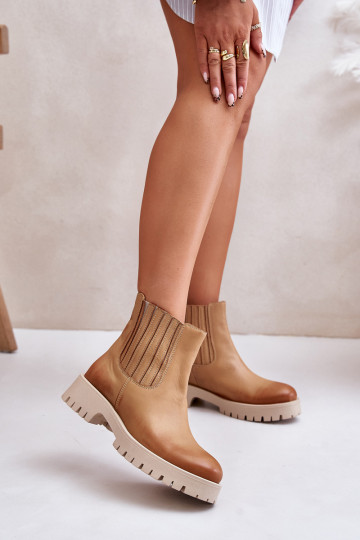 Botines de mujer de cuero con tacones anchos color marrón LeĮskis 3611 2