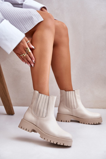 Un modelo convincente Botas de mujer con tacones anchos Piel LeAski 3611 color marfil