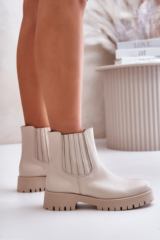 Un modelo convincente Botas de mujer con tacones anchos Piel LeAski 3611 color marfil