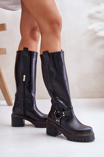 Botas de cuero para mujer hasta la rodilla color negro LeĮskis 3432