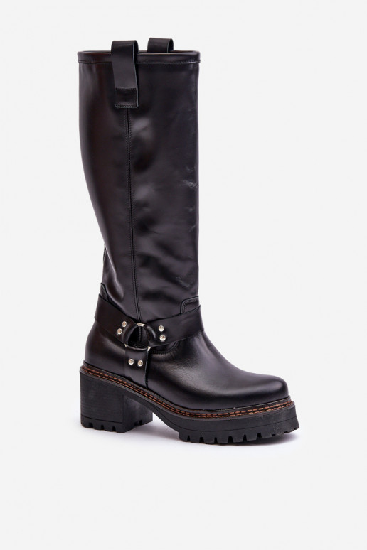 Piel botas de mujer Contra el camino LeAski 3432 de color negro