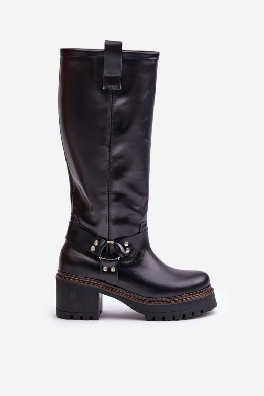 Piel botas de mujer Contra el camino LeAski 3432 de color negro