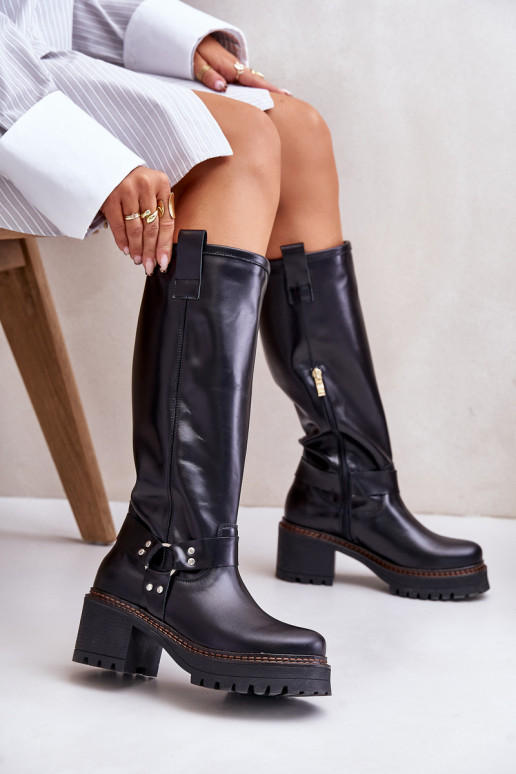 Piel botas de mujer Contra el camino LeAski 3432 de color negro