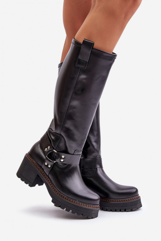 Piel botas de mujer Contra el camino LeAski 3432 de color negro