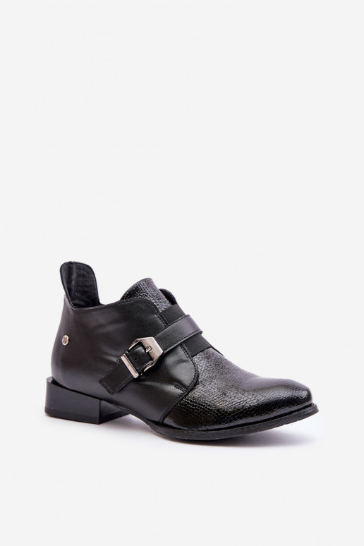 Piel Bajo Botas Al castillo Tiene queciejka 06692-01 de color negro Piel Bajo Botas Al castillo Tiene queciejka 06692-01 de color negro