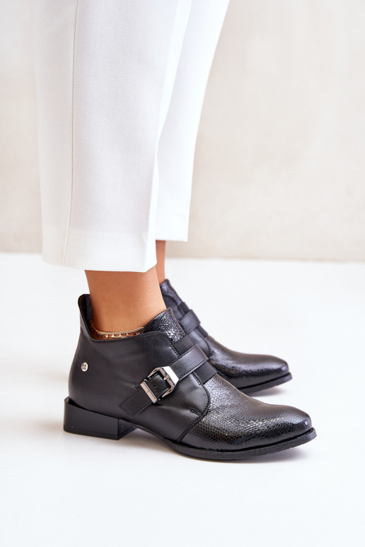 Piel Bajo Botas Al castillo Tiene queciejka 06692-01 de color negro Piel Bajo Botas Al castillo Tiene queciejka 06692-01 de color negro