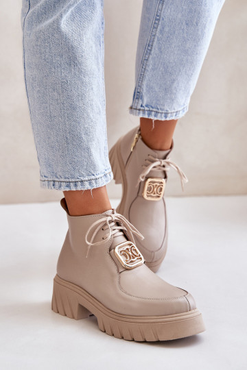 Zazoo 2952 Piel Botas con detalles dorados beige