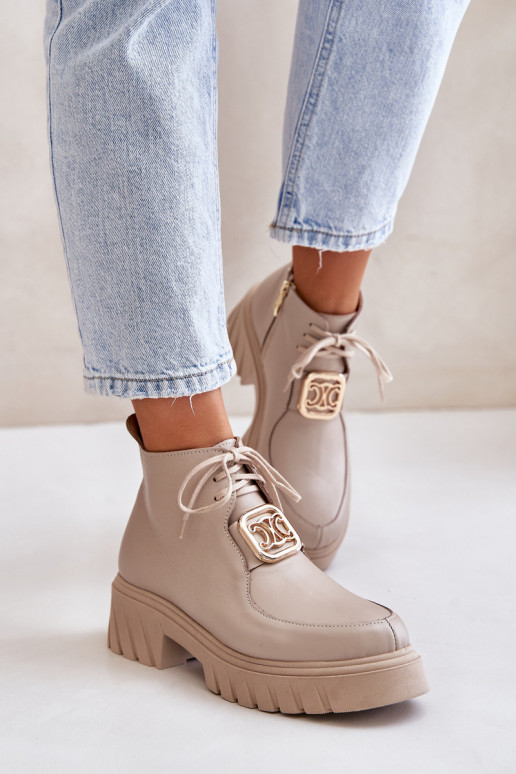 Zazoo 2952 Piel Botas con detalles dorados beige Zazoo 2952 Piel Botas con detalles dorados beige