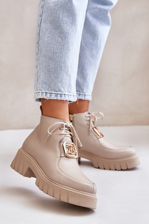 Zazoo 2952 Piel Botas con detalles dorados beige Zazoo 2952 Piel Botas con detalles dorados beige