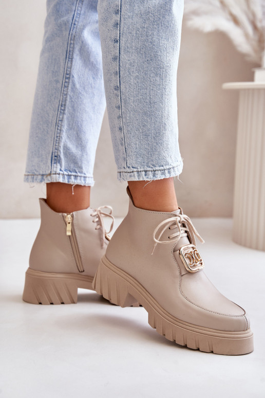 Zazoo 2952 Piel Botas con detalles dorados beige Zazoo 2952 Piel Botas con detalles dorados beige