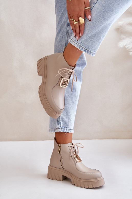 Zazoo 2952 Piel Botas con detalles dorados beige Zazoo 2952 Piel Botas con detalles dorados beige