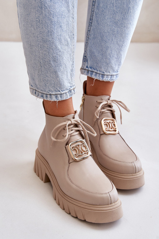 Zazoo 2952 Piel Botas con detalles dorados beige Zazoo 2952 Piel Botas con detalles dorados beige