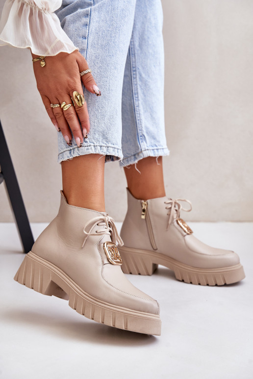 Zazoo 2952 Piel Botas con detalles dorados beige Zazoo 2952 Piel Botas con detalles dorados beige