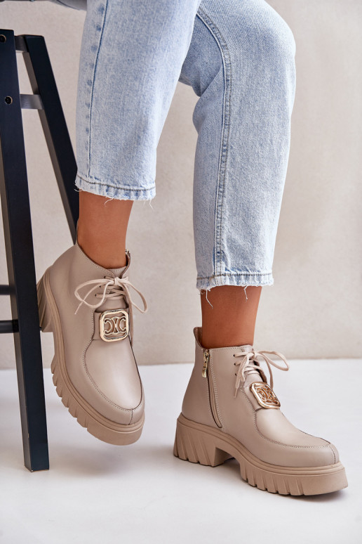 Zazoo 2952 Piel Botas con detalles dorados beige Zazoo 2952 Piel Botas con detalles dorados beige