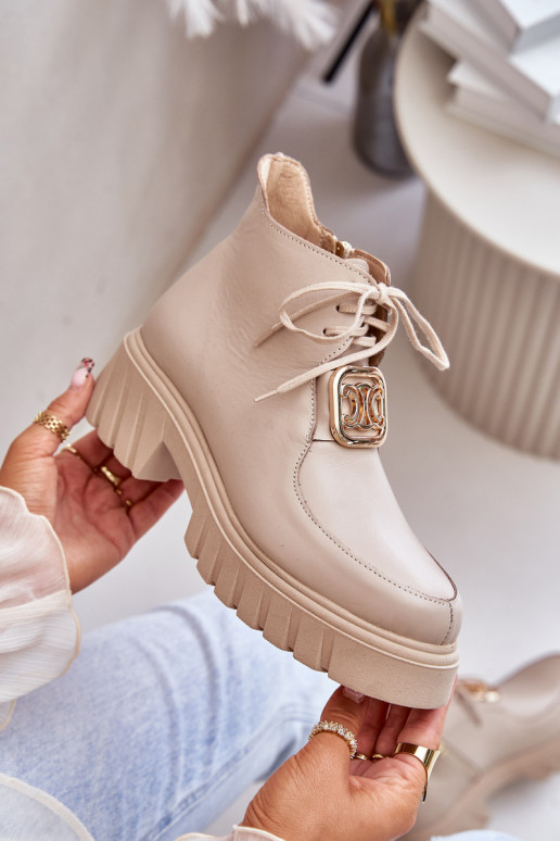 Zazoo 2952 Piel Botas con detalles dorados beige Zazoo 2952 Piel Botas con detalles dorados beige