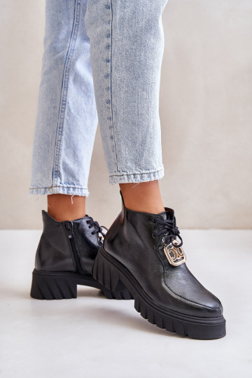 Zazoo 2952 Piel Botas con detalles dorados de color negro