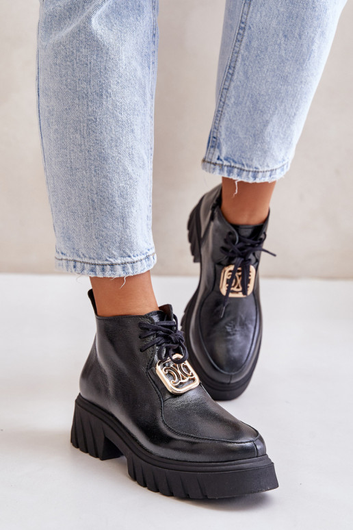 Zazoo 2952 Piel Botas con detalles dorados de color negro