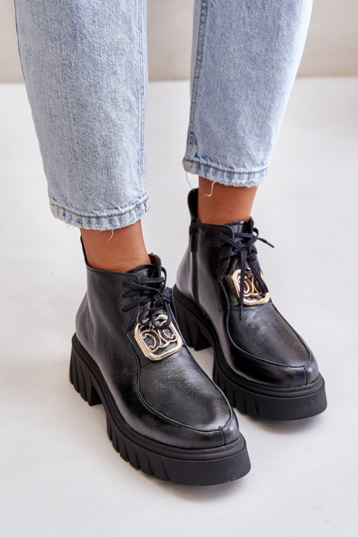 Zazoo 2952 Piel Botas con detalles dorados de color negro