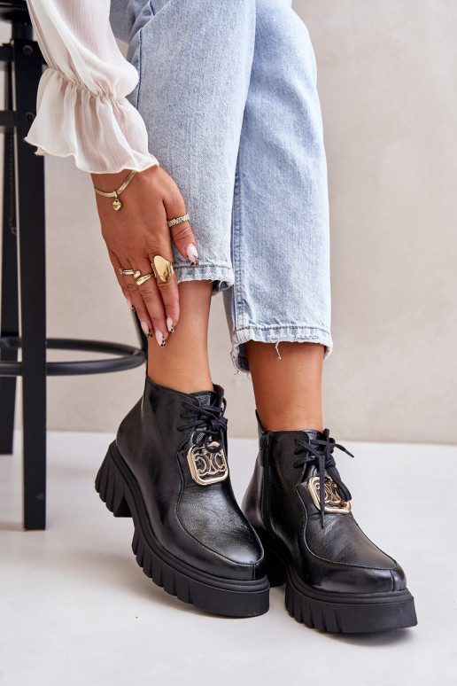 Zazoo 2952 Piel Botas con detalles dorados de color negro