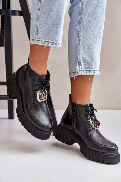 Zazoo 2952 Piel Botas con detalles dorados de color negro