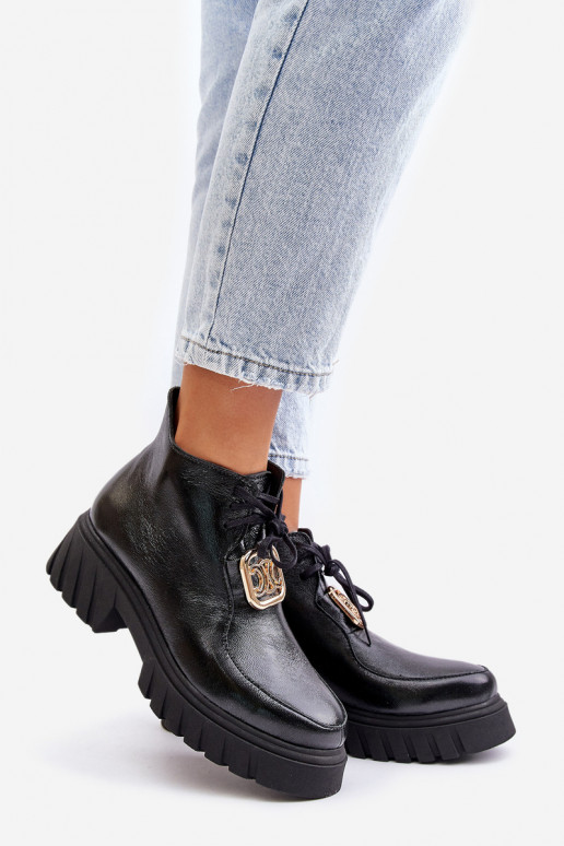 Zazoo 2952 Piel Botas con detalles dorados de color negro