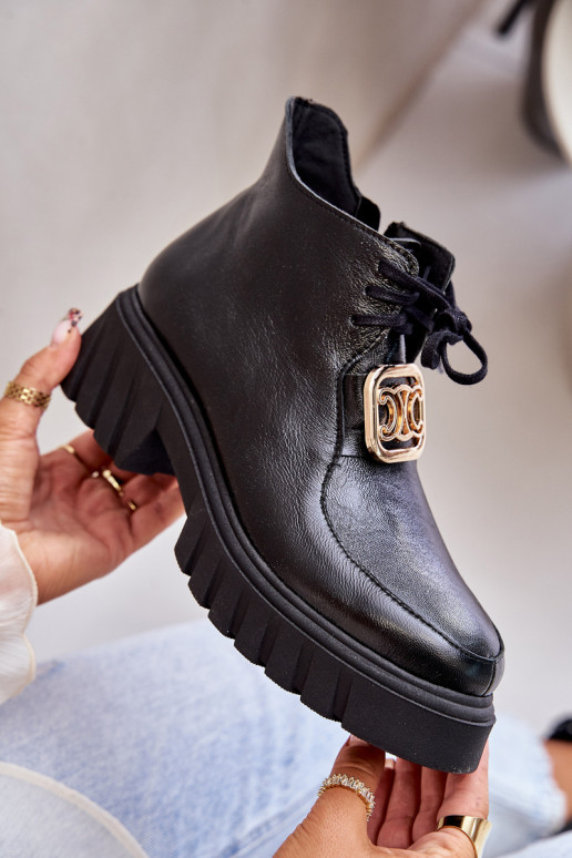 Zazoo 2952 Piel Botas con detalles dorados de color negro